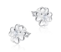 Four Leaf Clovers With CZ Stone Silver Ear Stud STS-5144